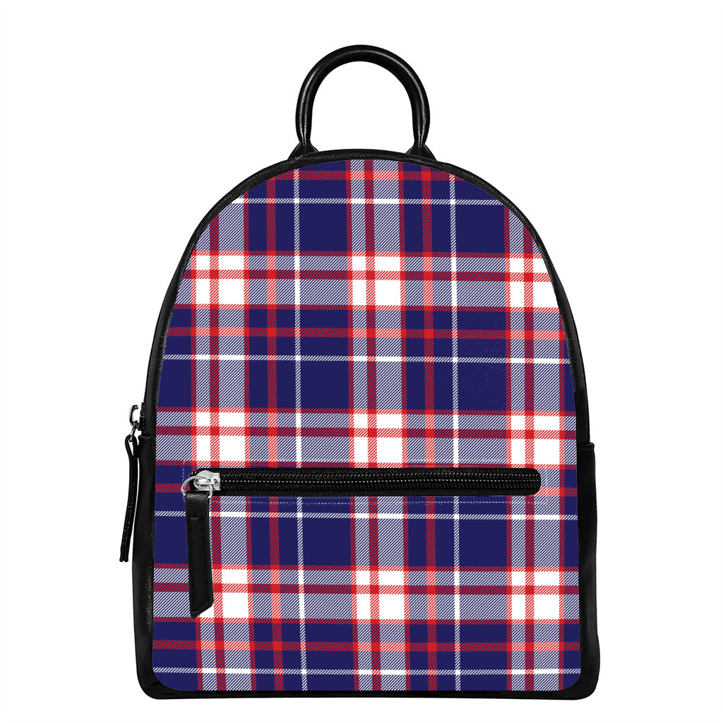 USA Patriotic Plaid Print Leather Backpack