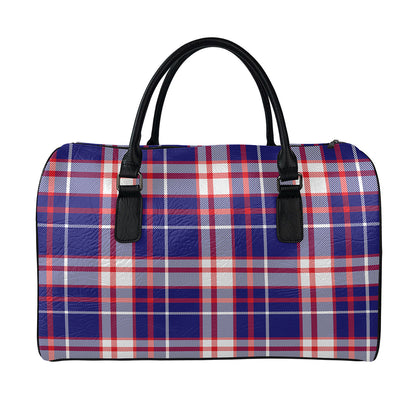 USA Patriotic Plaid Print Leather Duffle Bag
