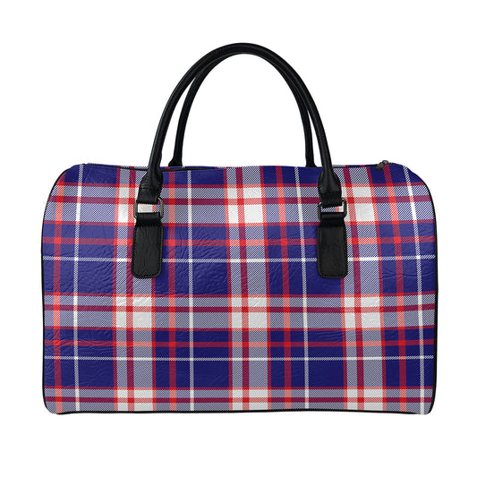 USA Patriotic Plaid Print Leather Duffle Bag