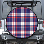 USA Patriotic Plaid Print Leather Spare Tire Cover