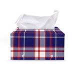 USA Patriotic Plaid Print Leather Tissue Box Cover