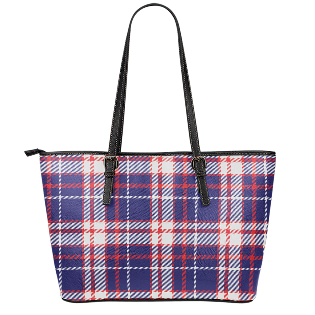 USA Patriotic Plaid Print Leather Tote Bag