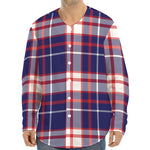 USA Patriotic Plaid Print Long Sleeve Baseball Jersey