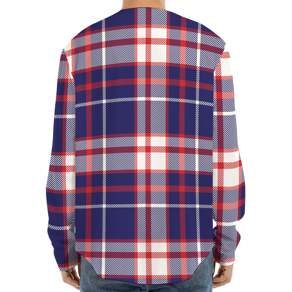 USA Patriotic Plaid Print Long Sleeve Baseball Jersey