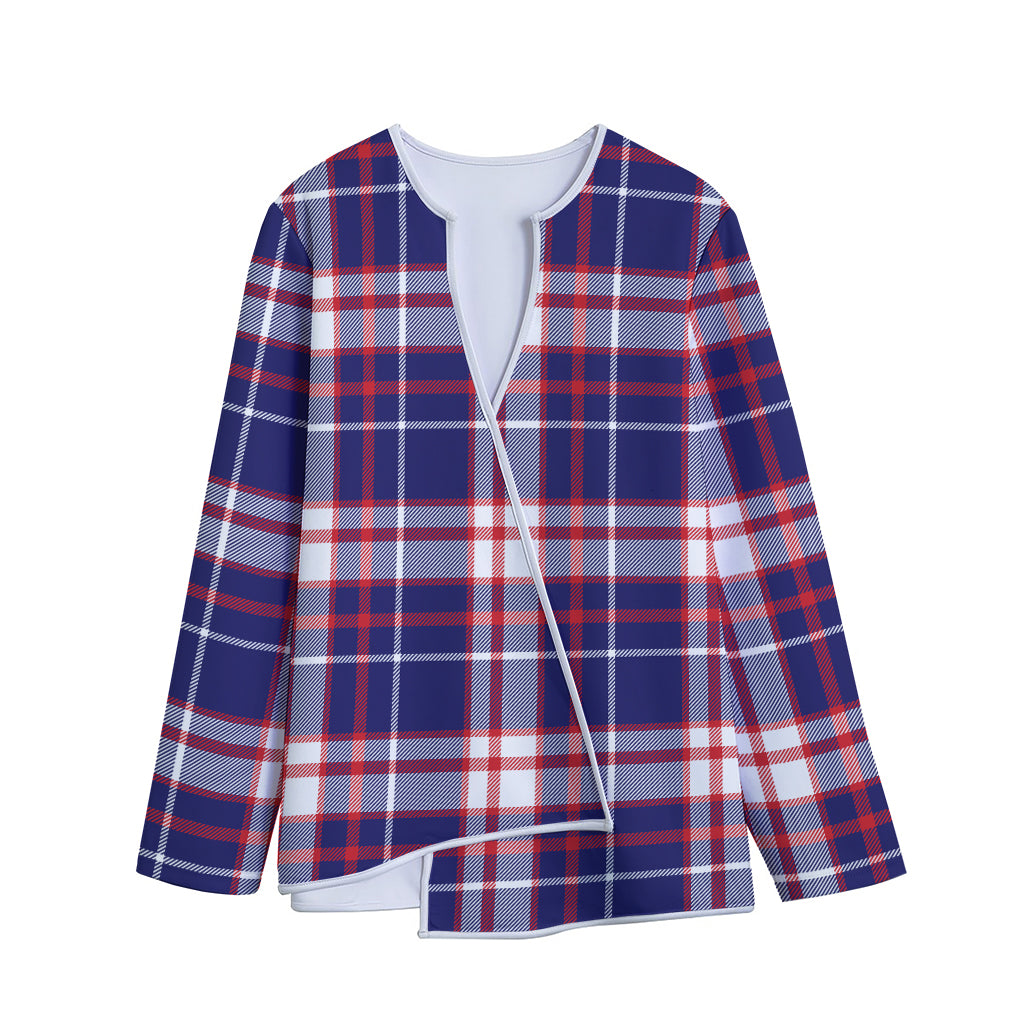 USA Patriotic Plaid Print Long Sleeve Short Coat