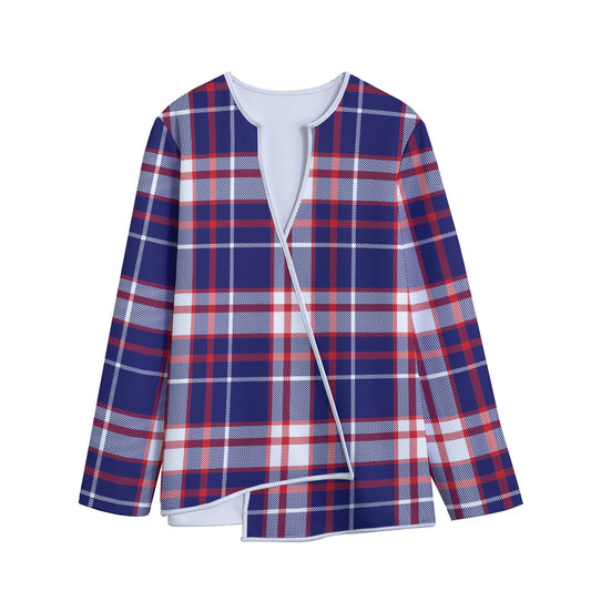 USA Patriotic Plaid Print Long Sleeve Short Coat