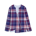 USA Patriotic Plaid Print Long Sleeve Short Coat