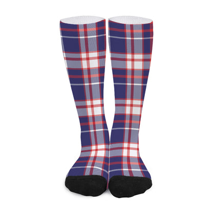 USA Patriotic Plaid Print Long Socks