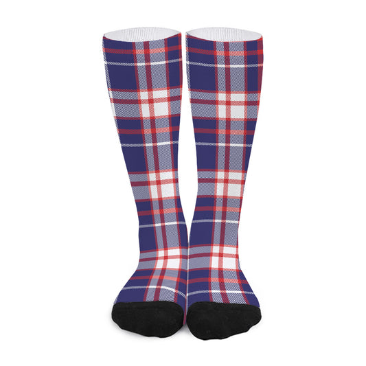 USA Patriotic Plaid Print Long Socks