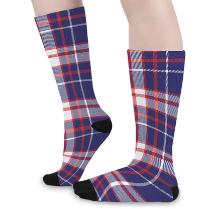 USA Patriotic Plaid Print Long Socks