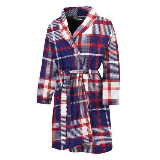 USA Patriotic Plaid Print Men's Bathrobe