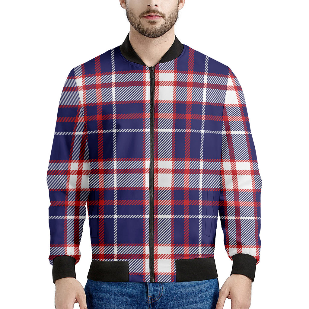 USA Patriotic Plaid Print Men's Bomber Jacket