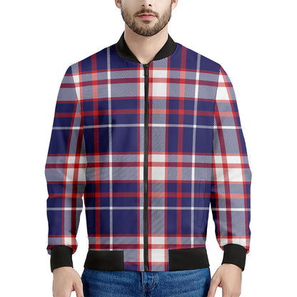 USA Patriotic Plaid Print Men's Bomber Jacket