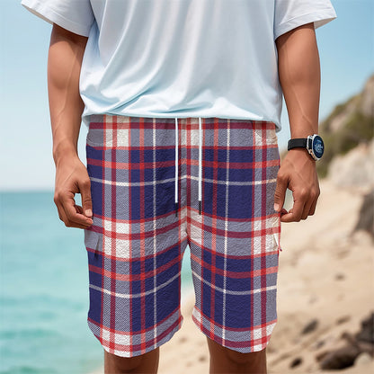 USA Patriotic Plaid Print Men's Cargo Shorts