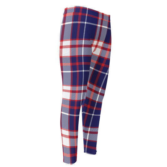 USA Patriotic Plaid Print Men's Compression Pants