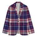 USA Patriotic Plaid Print Men's Cotton Blazer
