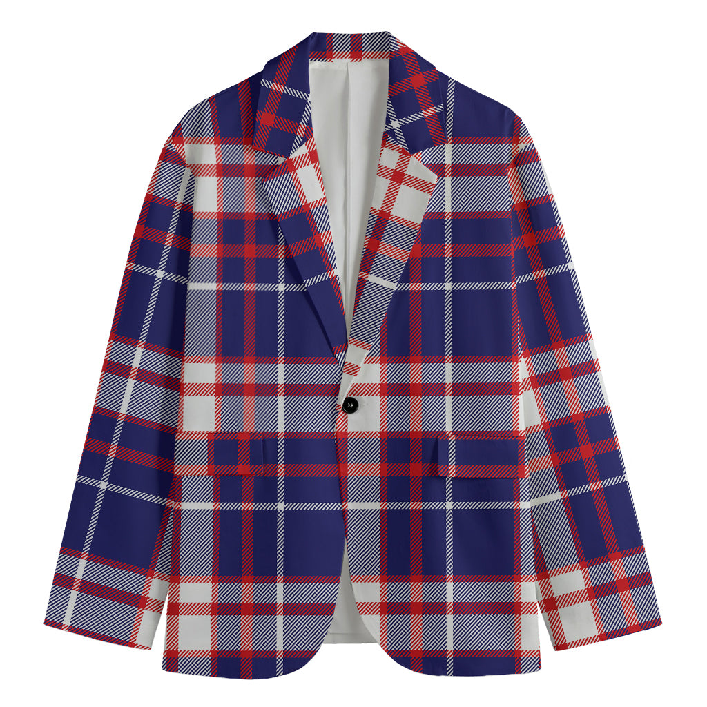 USA Patriotic Plaid Print Men's Cotton Blazer