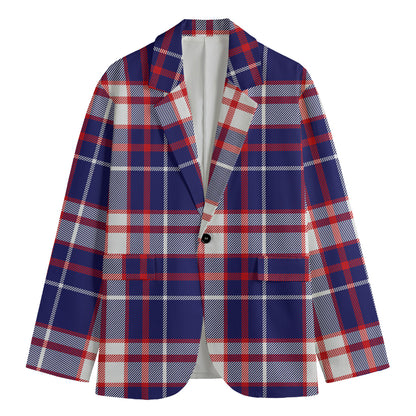 USA Patriotic Plaid Print Men's Cotton Blazer