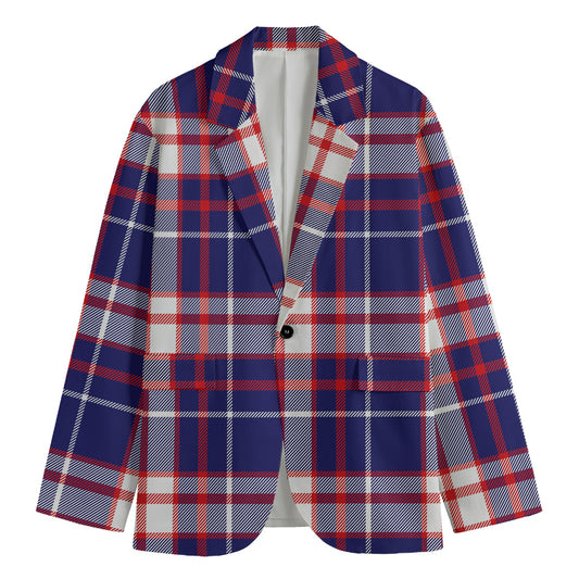 USA Patriotic Plaid Print Men's Cotton Blazer