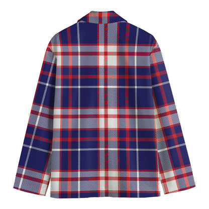 USA Patriotic Plaid Print Men's Cotton Blazer