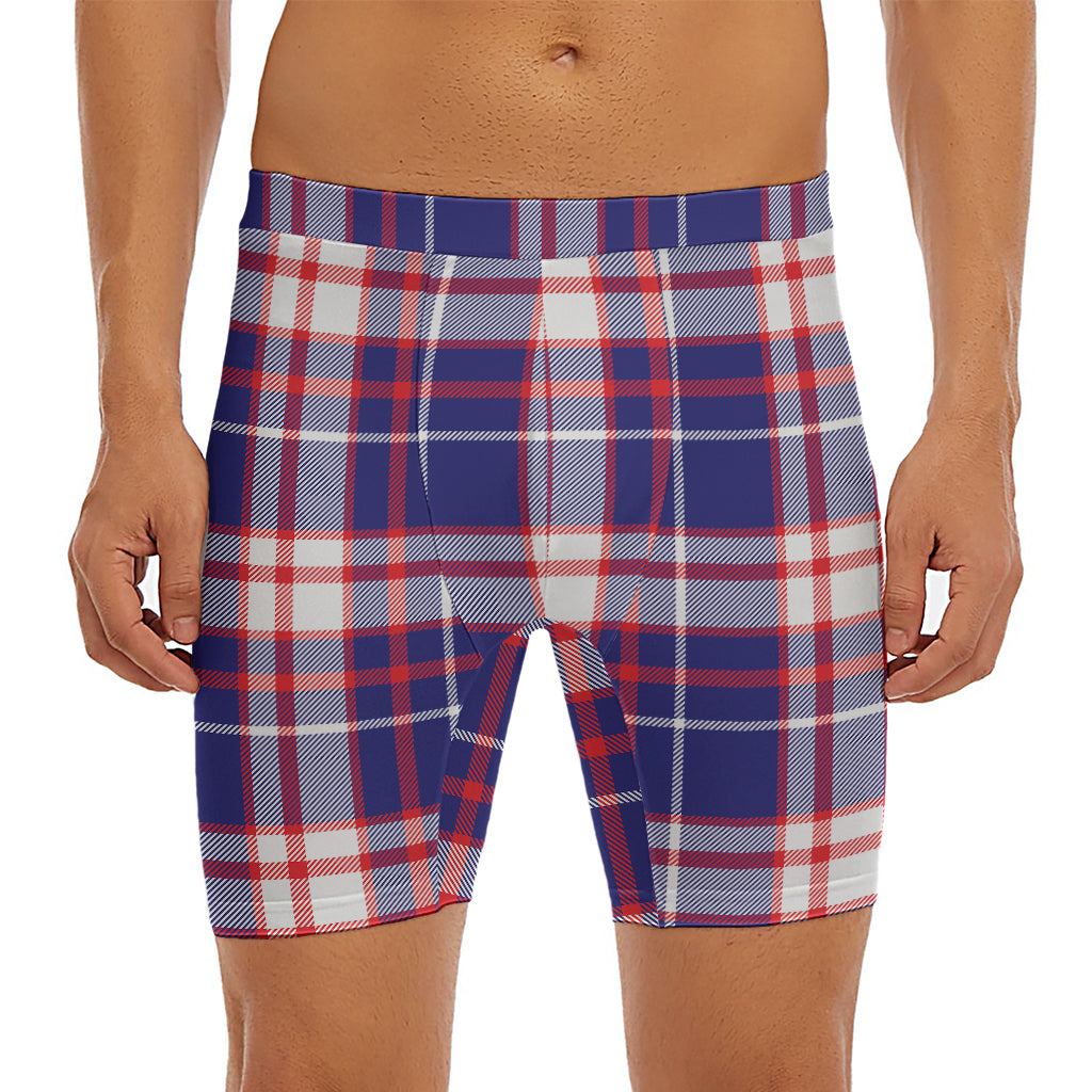 USA Patriotic Plaid Print Men's Long Boxer Briefs