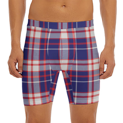USA Patriotic Plaid Print Men's Long Boxer Briefs