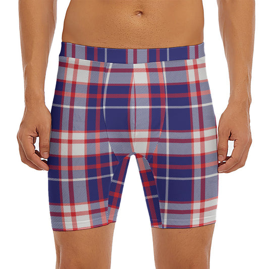 USA Patriotic Plaid Print Men's Long Boxer Briefs