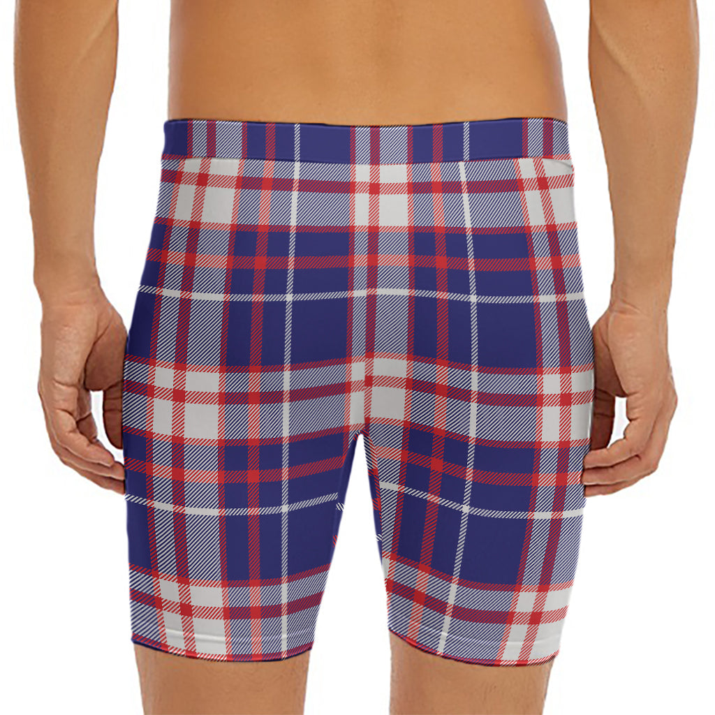USA Patriotic Plaid Print Men's Long Boxer Briefs