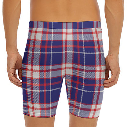 USA Patriotic Plaid Print Men's Long Boxer Briefs