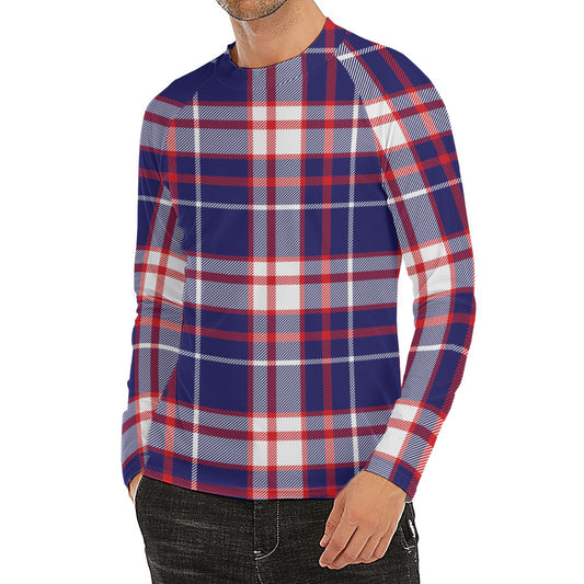 USA Patriotic Plaid Print Men's Long Sleeve Rash Guard