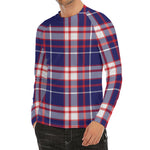 USA Patriotic Plaid Print Men's Long Sleeve Rash Guard