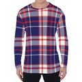 USA Patriotic Plaid Print Men's Long Sleeve T-Shirt