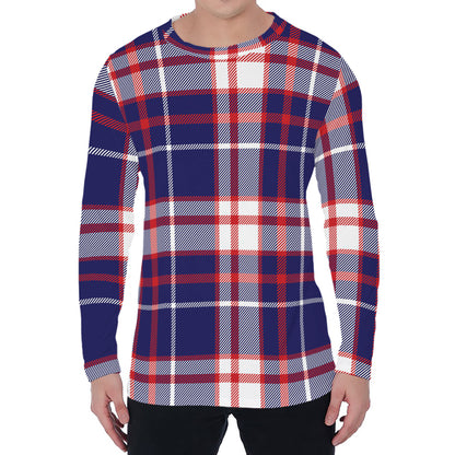 USA Patriotic Plaid Print Men's Long Sleeve T-Shirt