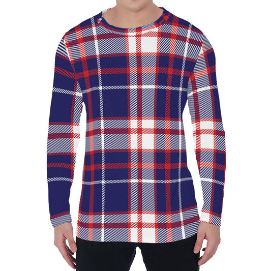 USA Patriotic Plaid Print Men's Long Sleeve T-Shirt