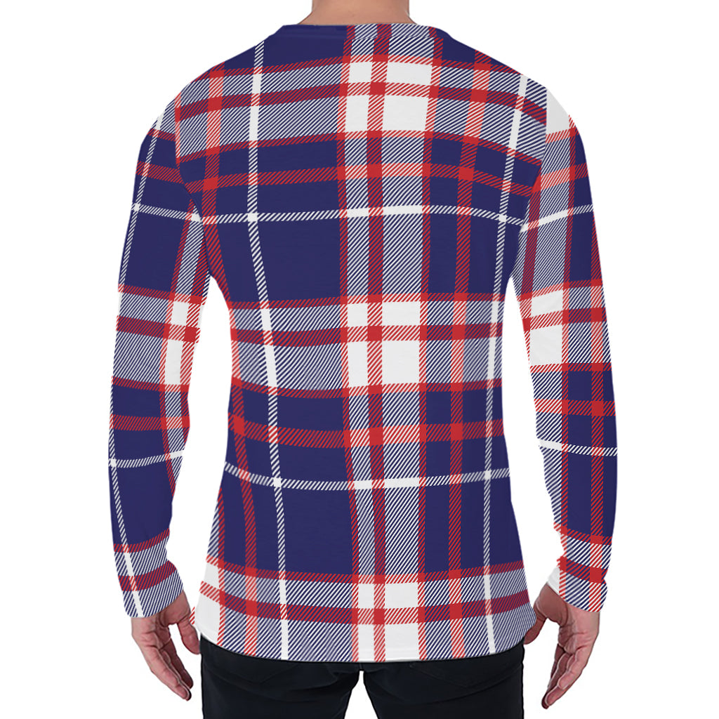 USA Patriotic Plaid Print Men's Long Sleeve T-Shirt