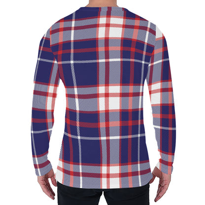 USA Patriotic Plaid Print Men's Long Sleeve T-Shirt