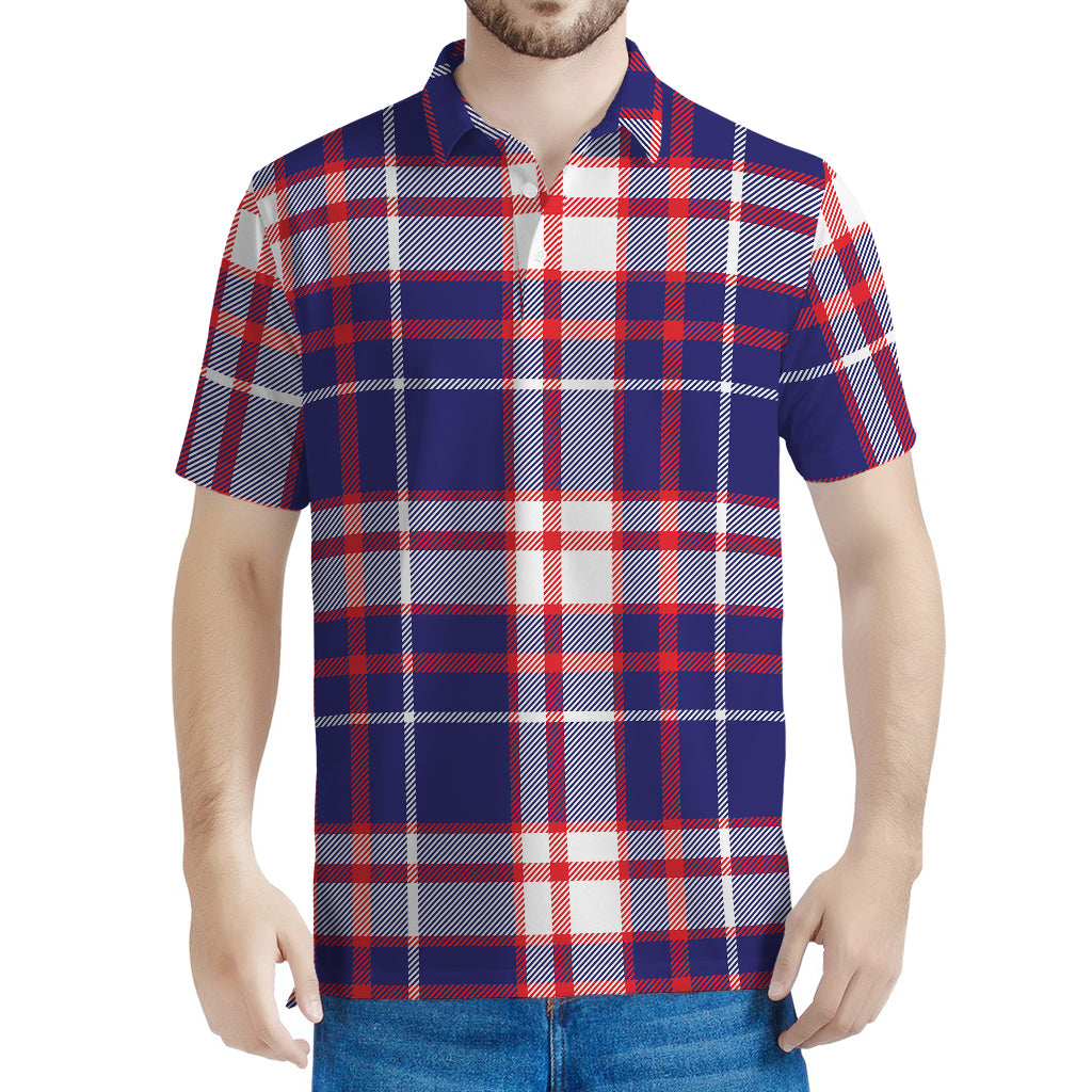 USA Patriotic Plaid Print Men's Polo Shirt