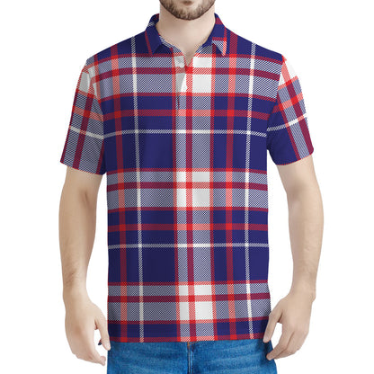 USA Patriotic Plaid Print Men's Polo Shirt