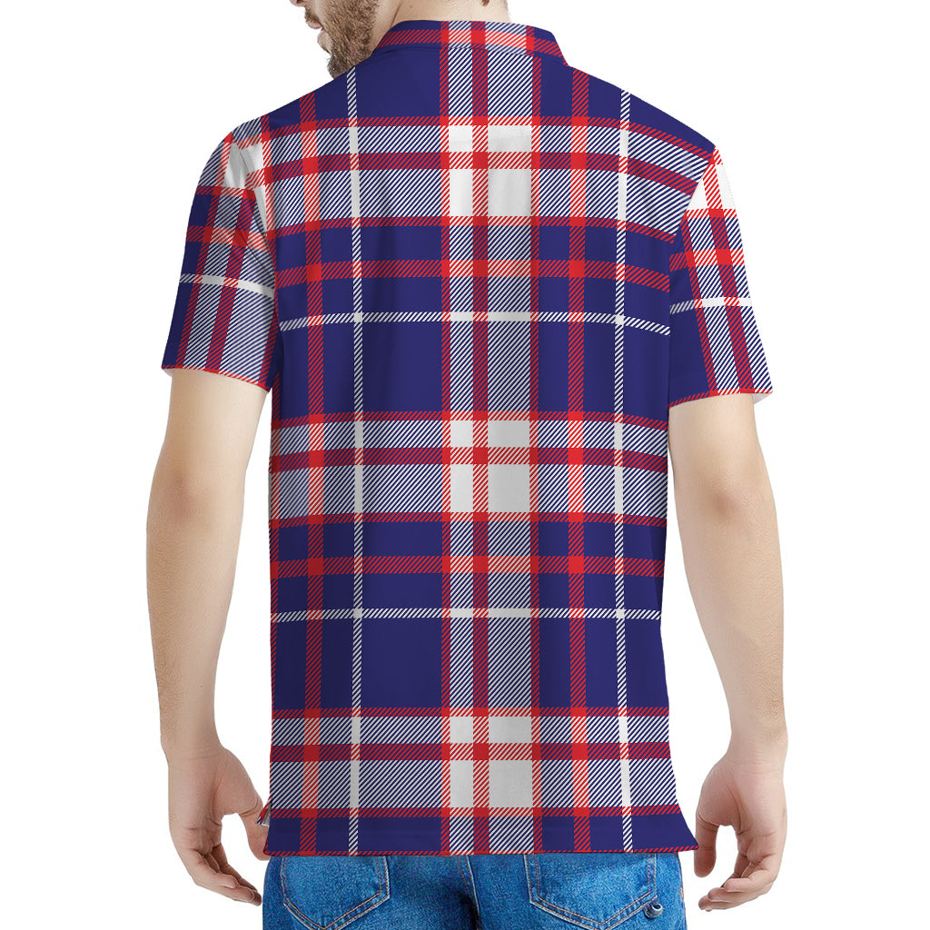USA Patriotic Plaid Print Men's Polo Shirt