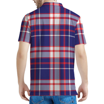 USA Patriotic Plaid Print Men's Polo Shirt