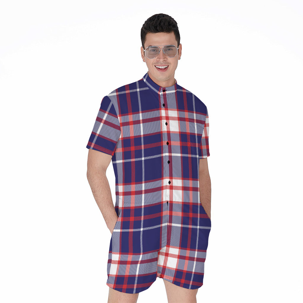 USA Patriotic Plaid Print Men's Rompers