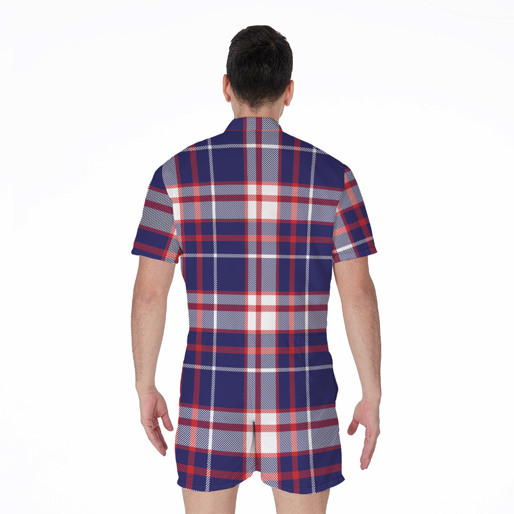 USA Patriotic Plaid Print Men's Rompers