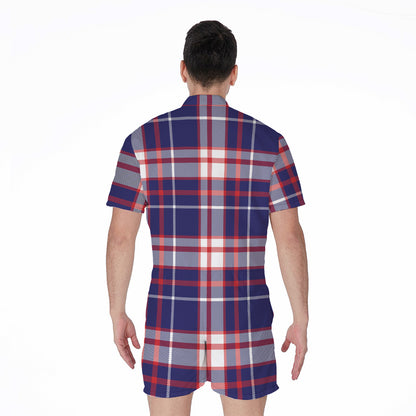 USA Patriotic Plaid Print Men's Rompers
