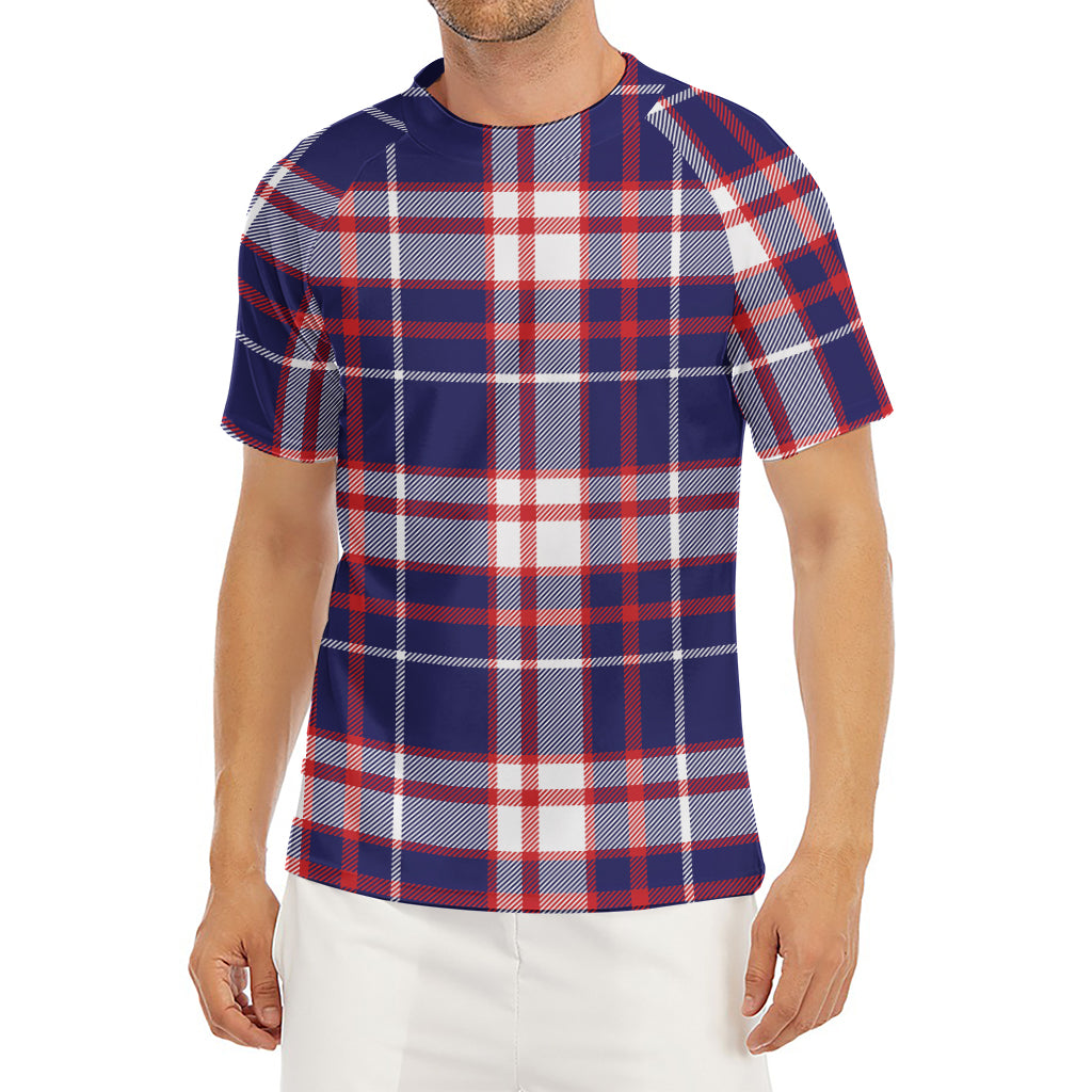 USA Patriotic Plaid Print Men's Short Sleeve Rash Guard