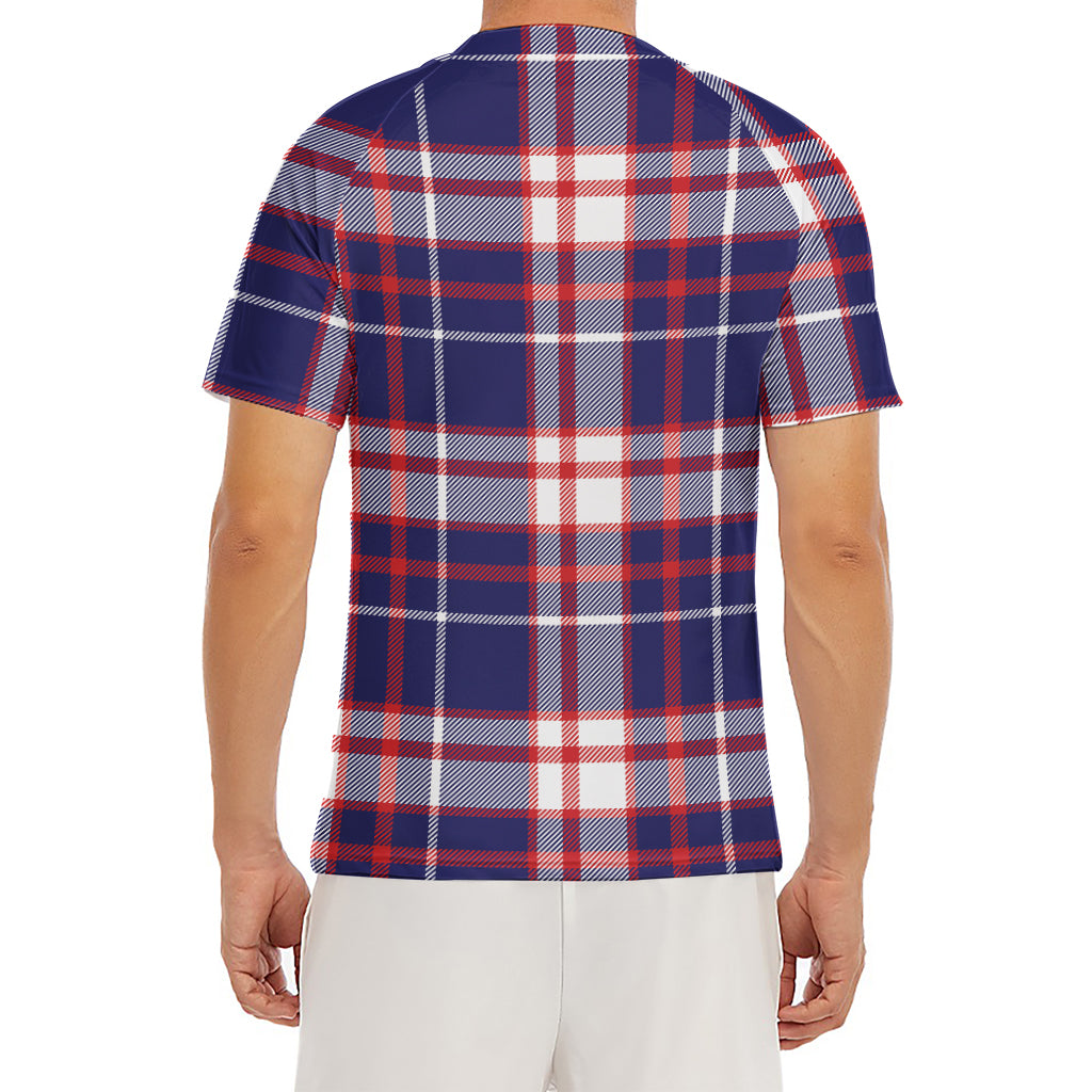 USA Patriotic Plaid Print Men's Short Sleeve Rash Guard