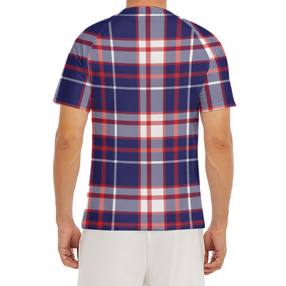 USA Patriotic Plaid Print Men's Short Sleeve Rash Guard