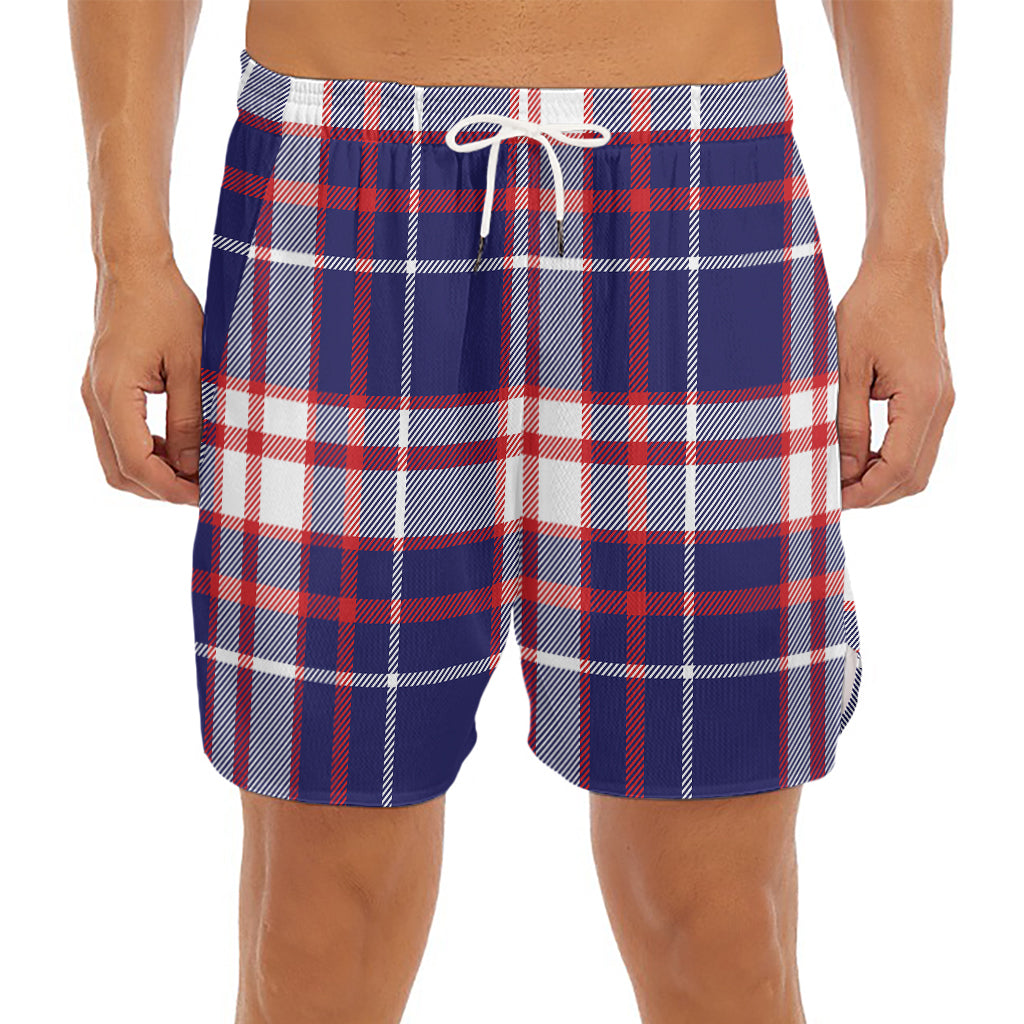 USA Patriotic Plaid Print Men's Split Running Shorts