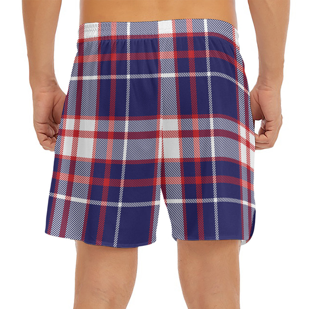 USA Patriotic Plaid Print Men's Split Running Shorts