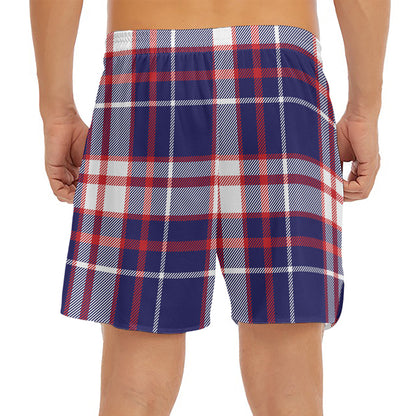 USA Patriotic Plaid Print Men's Split Running Shorts