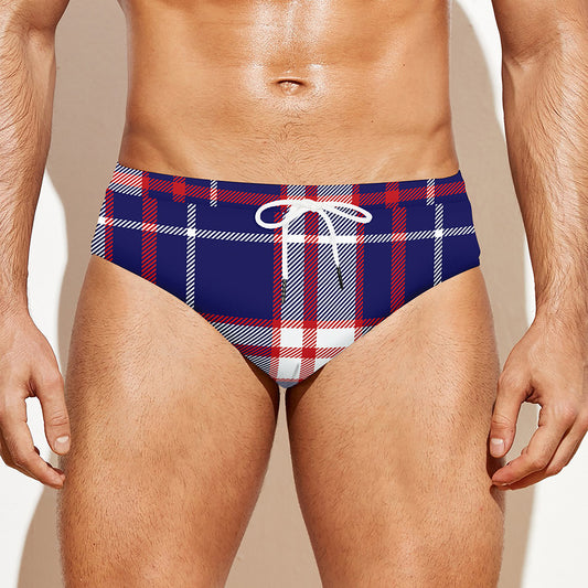 USA Patriotic Plaid Print Men's Swim Briefs
